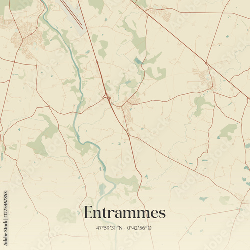 Vintage map of Entrammes, France.