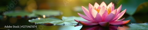Delicate water lily petals unfolding in sunlight, serene, floral