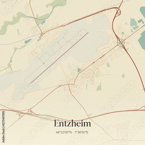 Vintage map of Entzheim, France.