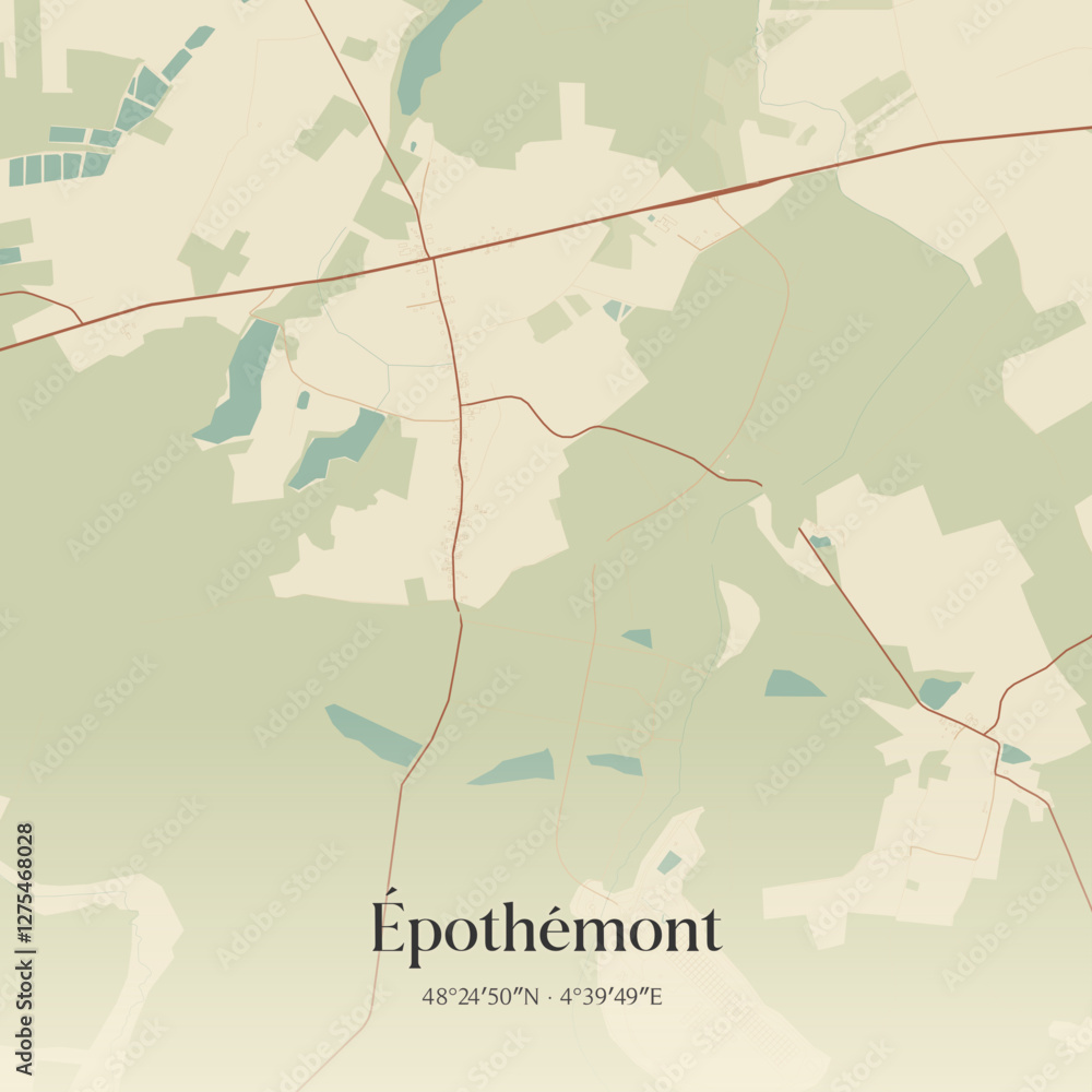 Fototapeta premium Vintage map of Épothémont, France.