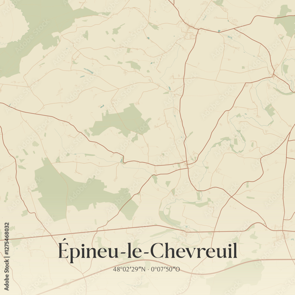 Obraz premium Vintage map of Épineu-le-Chevreuil, France.