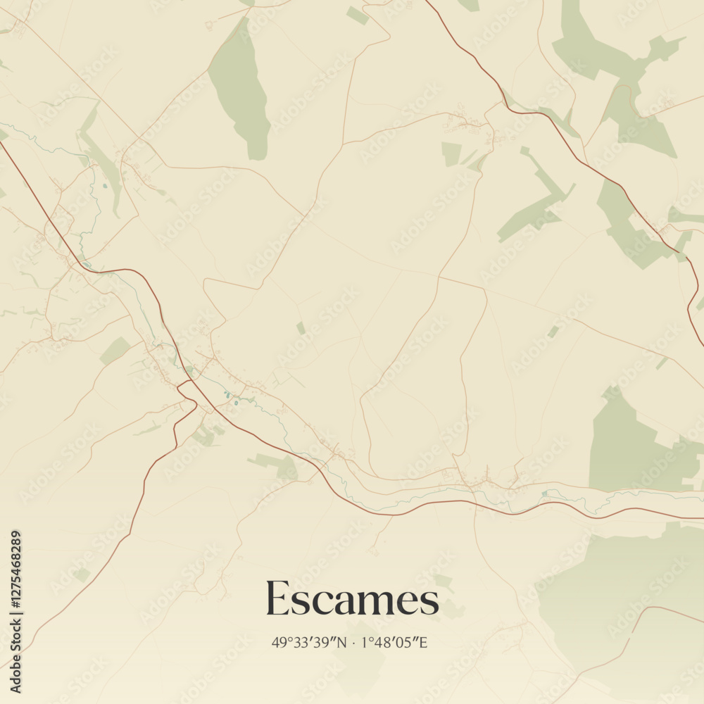 Obraz premium Vintage map of Escames, France.