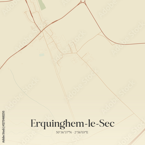 Vintage map of Erquinghem-le-Sec, France.