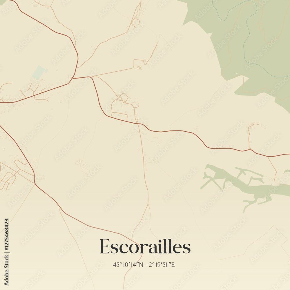 Obraz premium Vintage map of Escorailles, France.