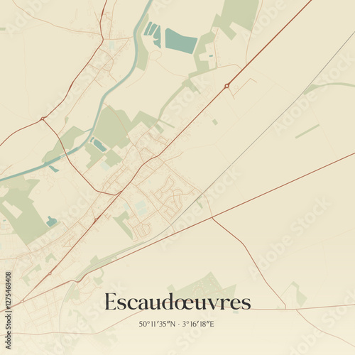 Vintage map of Escaudœuvres, France.