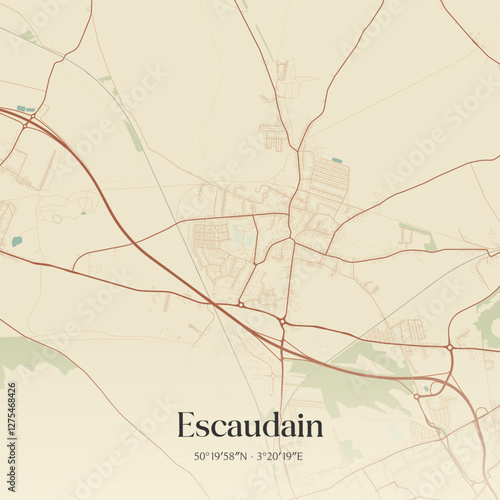 Vintage map of Escaudain, France.