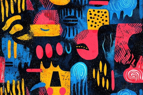 Creative doodle art with different shapes seamless texture map pattern background
