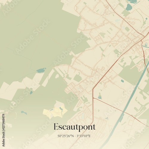 Vintage map of Escautpont, France.