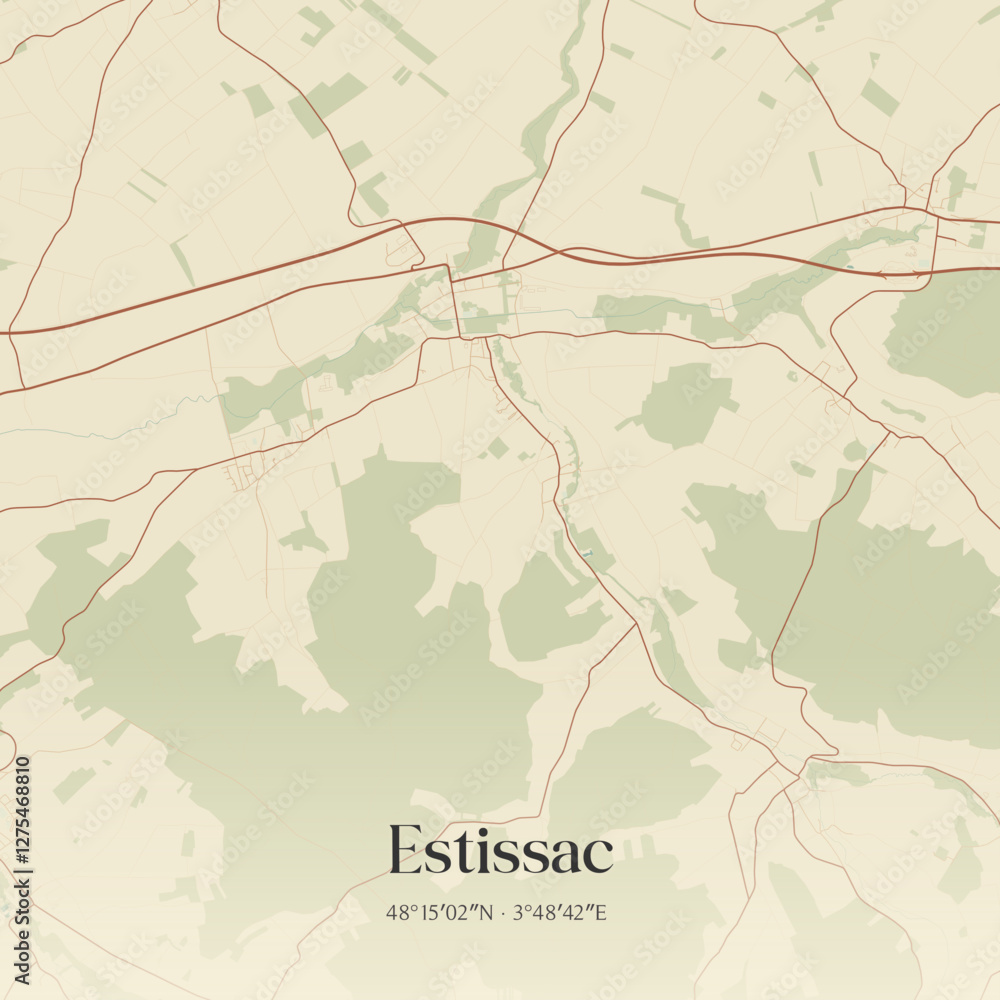 Obraz premium Vintage map of Estissac, France.