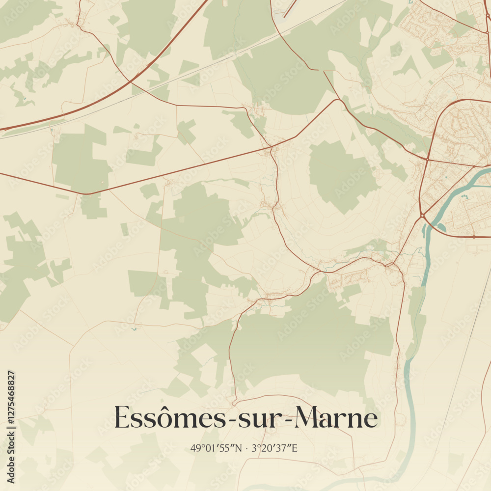 Fototapeta premium Vintage map of Essômes-sur-Marne, France.