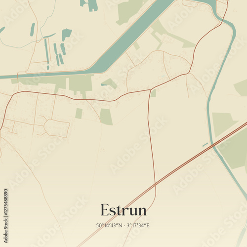 Vintage map of Estrun, France.