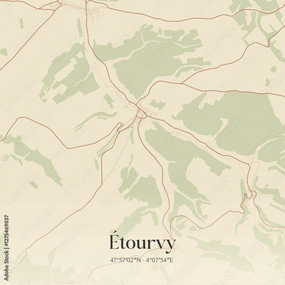 Obraz premium Vintage map of Étourvy, France.