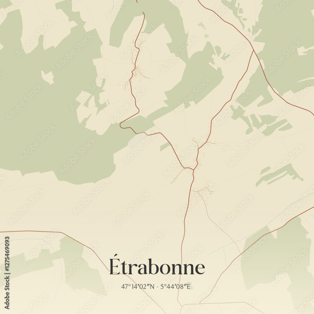 Obraz premium Vintage map of Étrabonne, France.