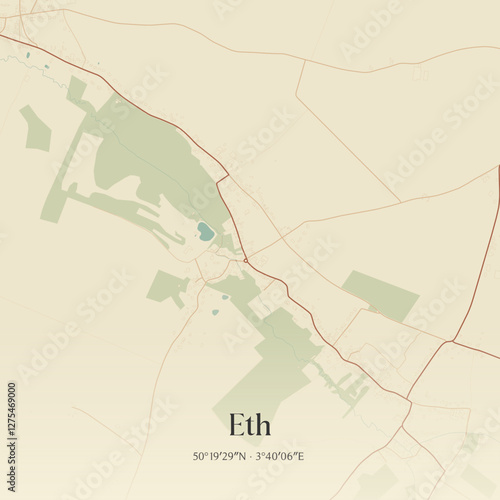 Vintage map of Eth, France.