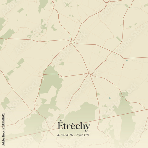 Vintage map of Étréchy, France.