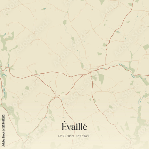 Vintage map of Évaillé, France.