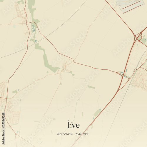 Vintage map of Ève, France.