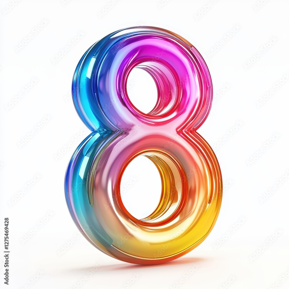 Number 8 made of glossy colorful plastic with smooth reflections isolated on a clean white background Number 8 made of glossy colorful plastic with smooth reflections isolated on a clean white background