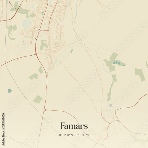 Vintage map of Famars, France.