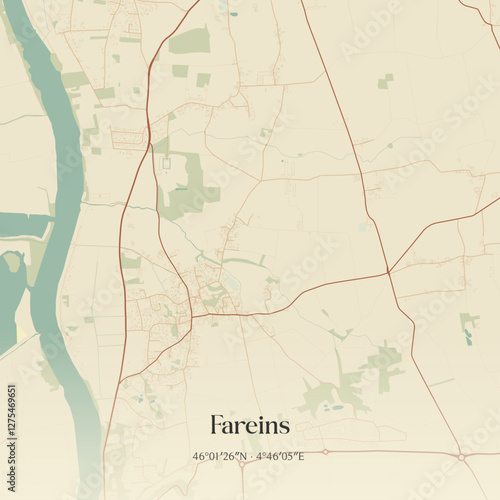 Vintage map of Fareins, France.
