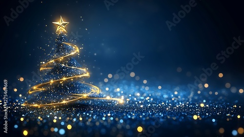 Glowing Christmas Tree on Glittery Background