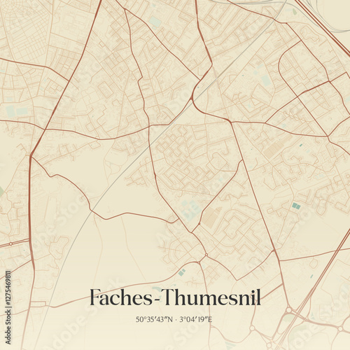 Vintage map of Faches-Thumesnil, France.