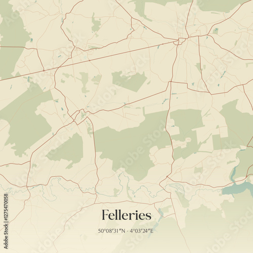 Vintage map of Felleries, France.
