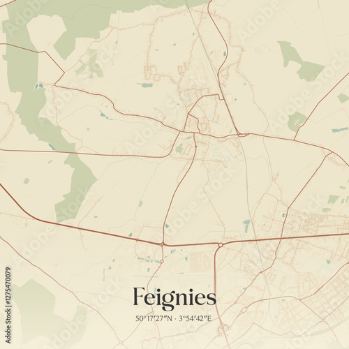 Vintage map of Feignies, France.