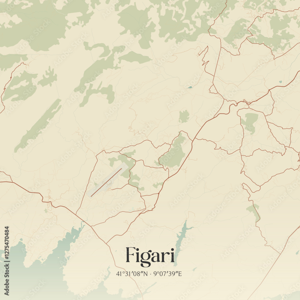 Naklejka premium Vintage map of Figari, France.