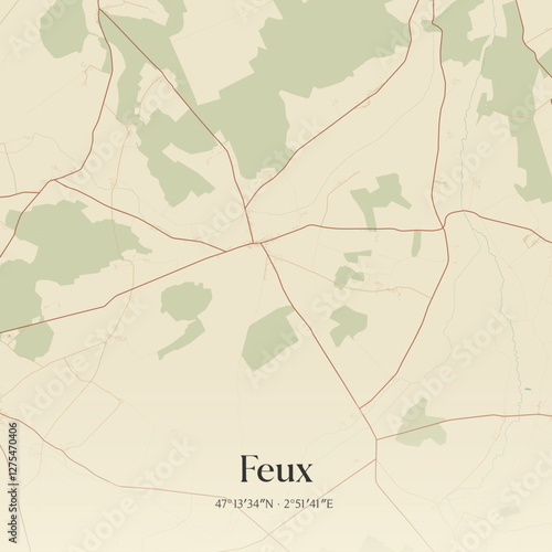 Vintage map of Feux, France.