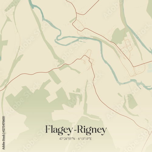 Vintage map of Flagey-Rigney, France.