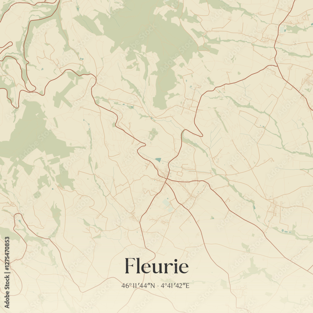 Obraz premium Vintage map of Fleurie, France.