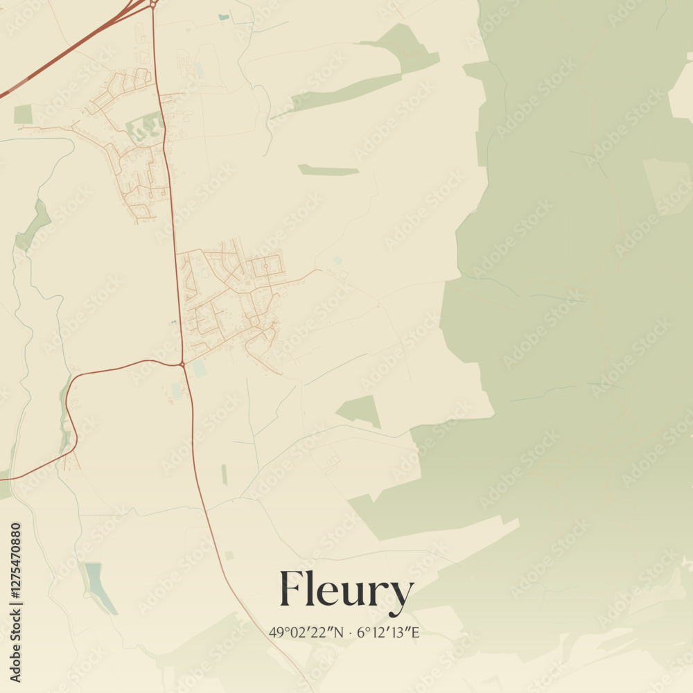 Obraz premium Vintage map of Fleury, France.