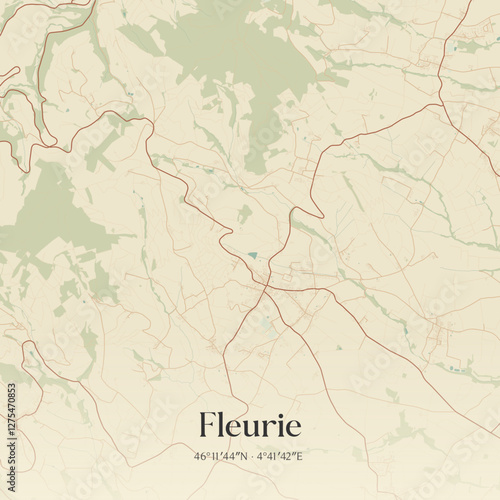 Vintage map of Fleurie, France.