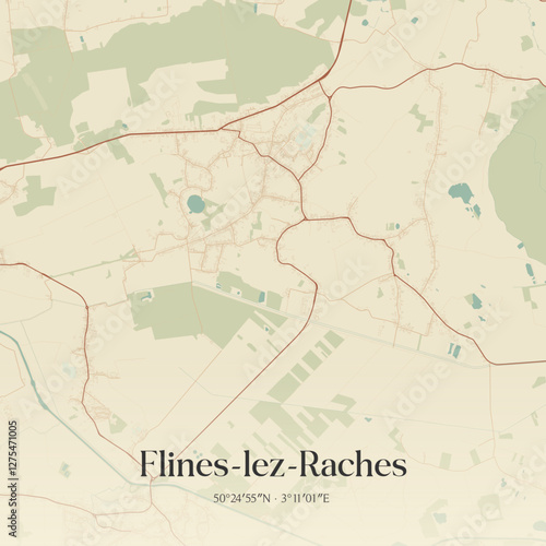 Vintage map of Flines-lez-Raches, France.