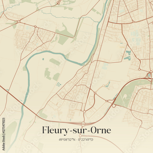 Vintage map of Fleury-sur-Orne, France.