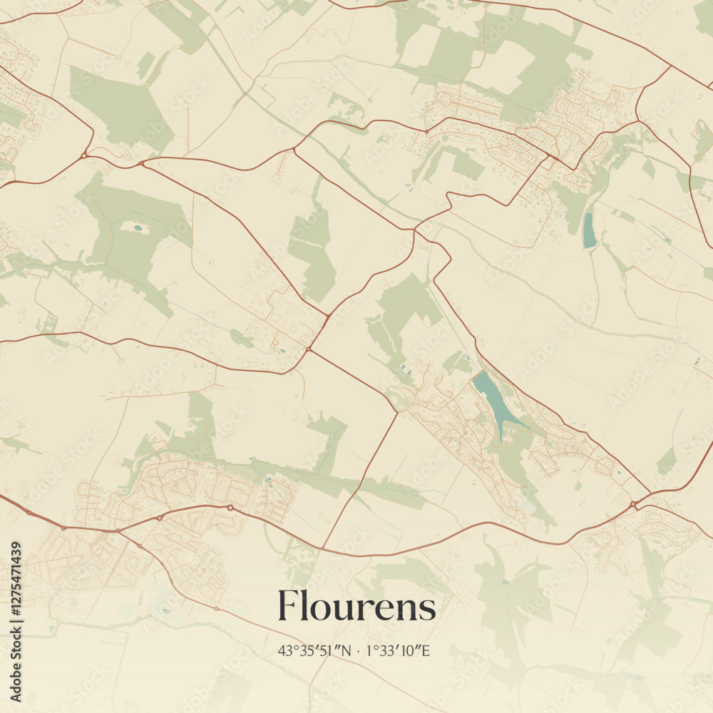 Obraz premium Vintage map of Flourens, France.