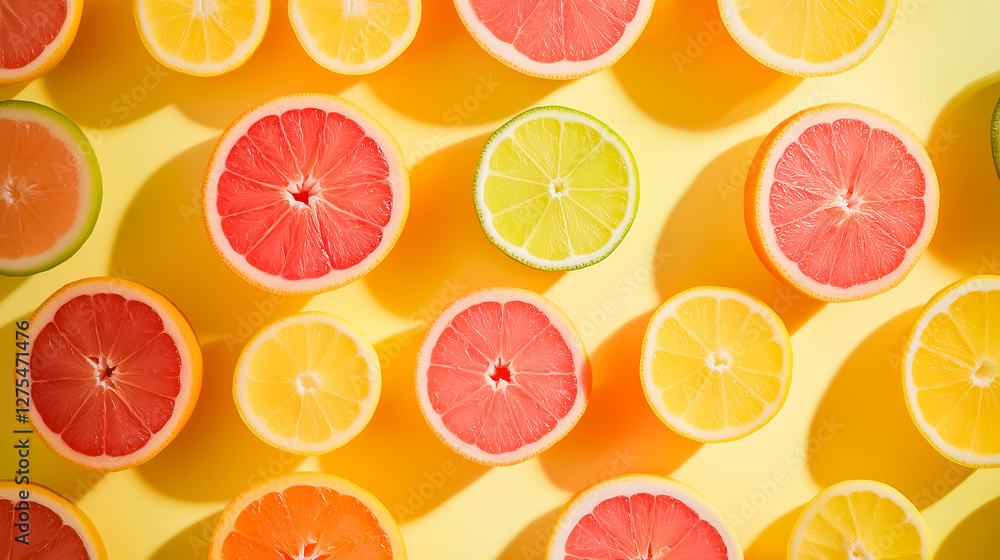 Background of a beautifully arranged flat lay composition of fresh and juicy sliced oranges and citrus fruits, perfect for health food advertising and wellness branding. Background of a beautifully arranged flat lay composition of fresh and juicy sliced oranges and citrus fruits, perfect for health food advertising and wellness branding.