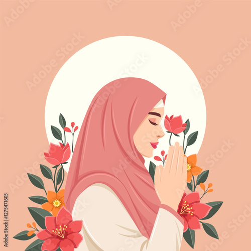 Beautiful hijab woman with flower background