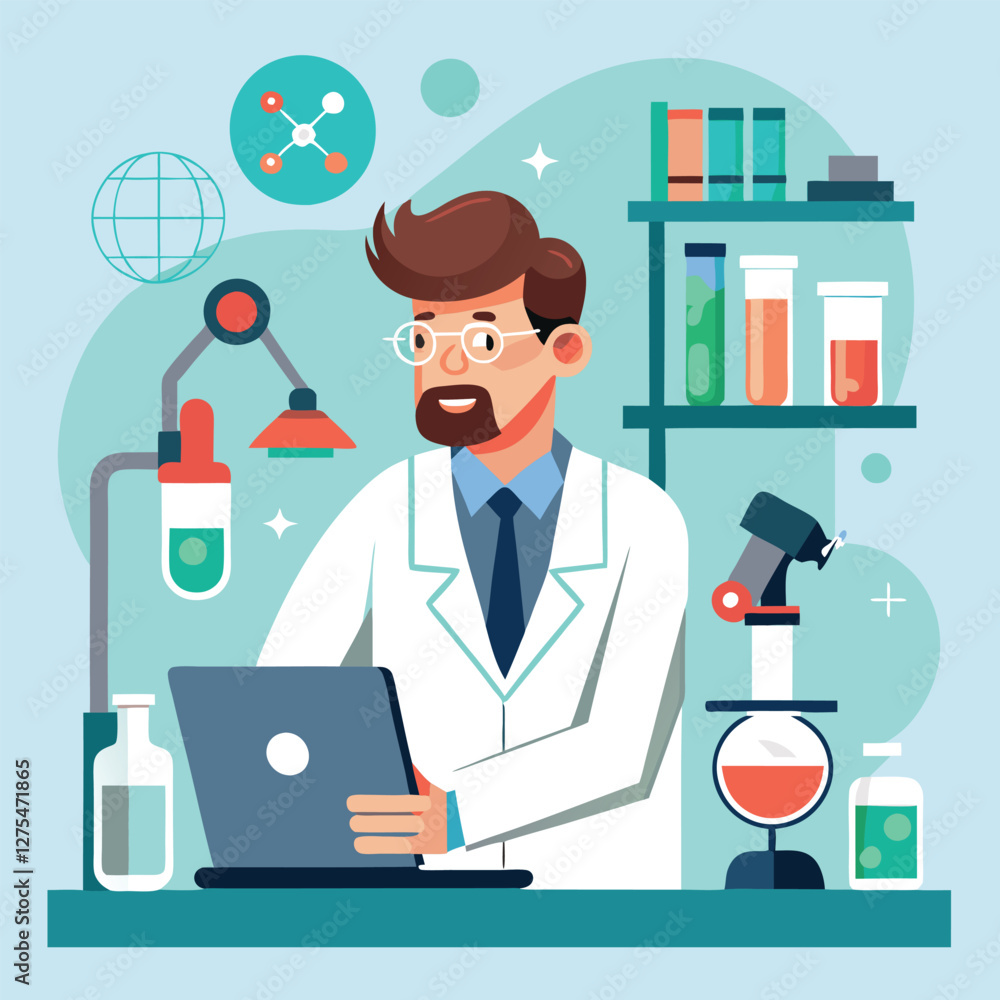 doctor doing his research in his lab vector doctor doing his research in his lab vector