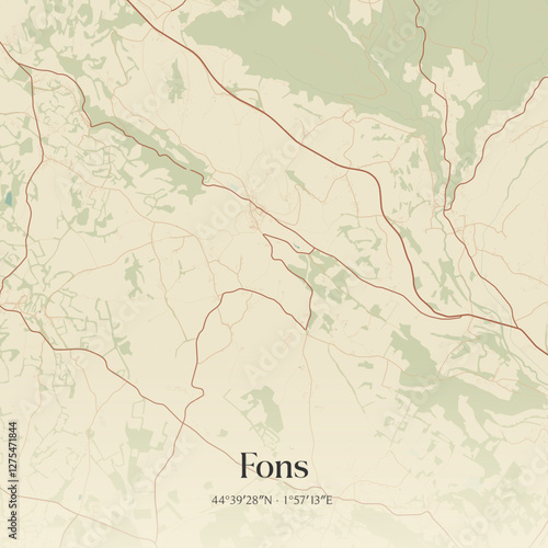Vintage map of Fons, France.