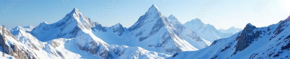 Obraz premium Snowy mountain peaks rise high in the frosty air, snow-covered rocks, snowy mountains