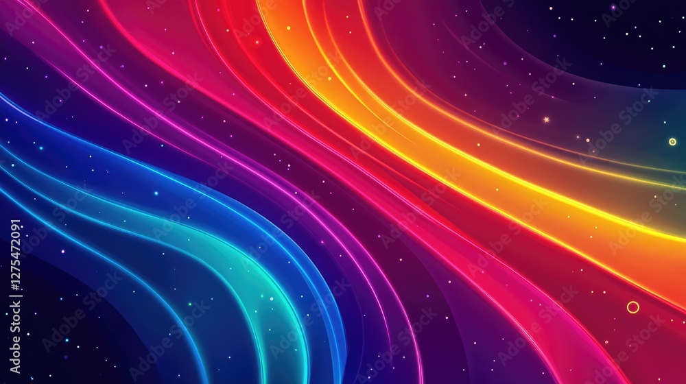 Fototapeta premium A striking gradient of neon colors representing Pride, with glowing abstract patterns set against a dark background, full of vibrancy and inclusiveness