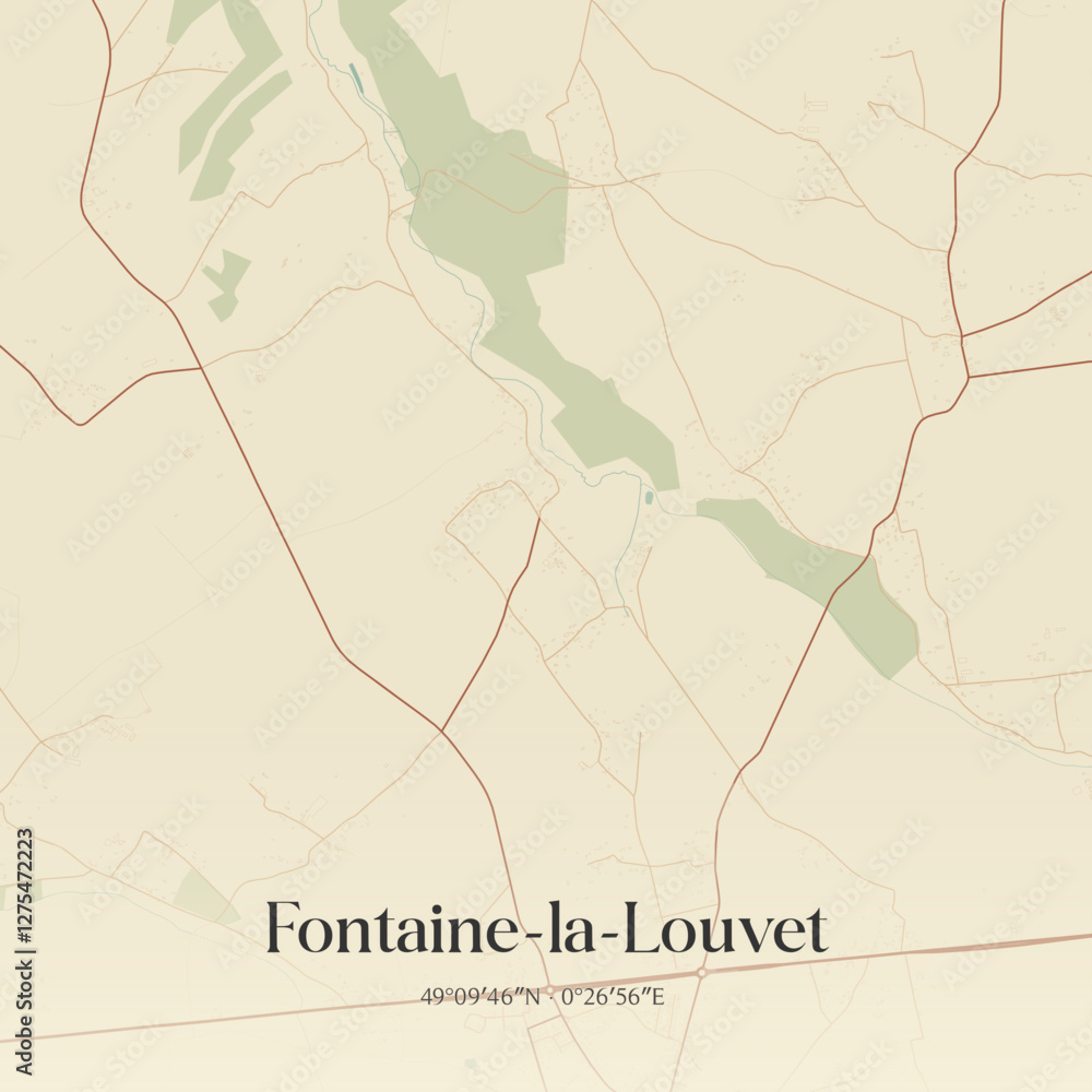 Fototapeta premium Vintage map of Fontaine-la-Louvet, France.