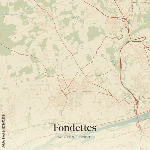 Vintage map of Fondettes, France.