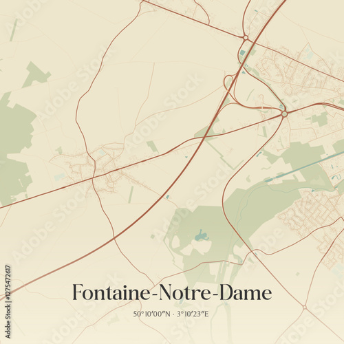 Vintage map of Fontaine-Notre-Dame, France.