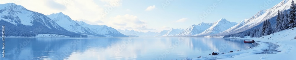 custom made wallpaper toronto digitalSnowy mountains with a frozen lake in the distance, vast, serene, lake