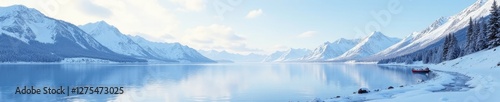 Wallpaper Mural Snowy mountains with a frozen lake in the distance, vast, serene, lake Torontodigital.ca