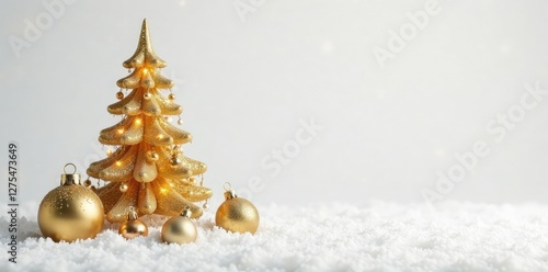 Isolated gold Christmas tree ornaments on a white background, winter, sparkly, christmas