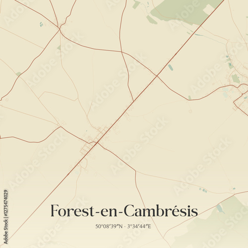 Vintage map of Forest-en-Cambrésis, France.